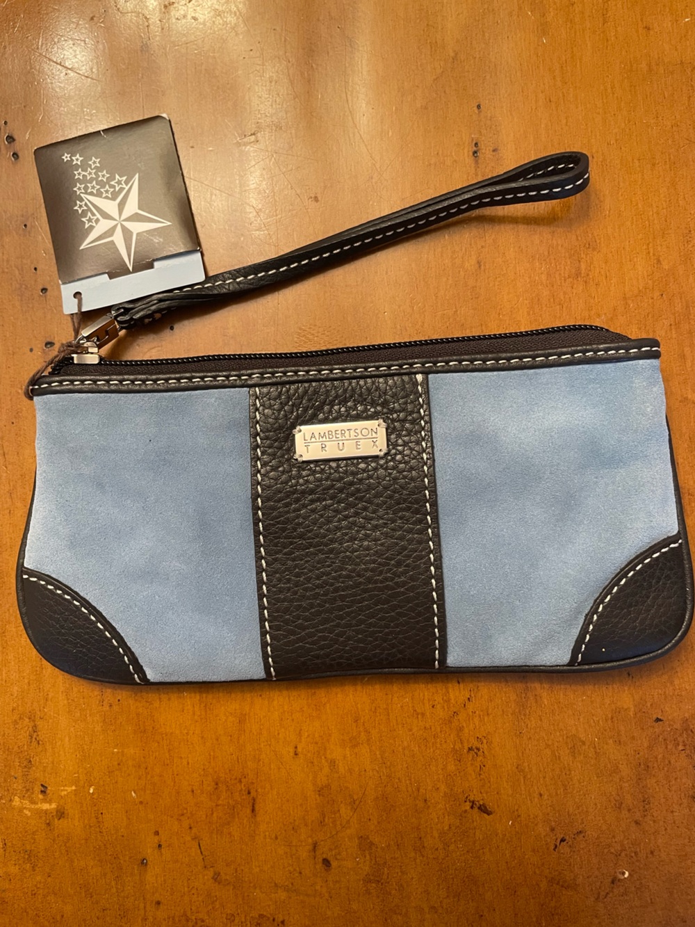 Lambertson Truex Blue Suede & Black Leather Wristlet NWT